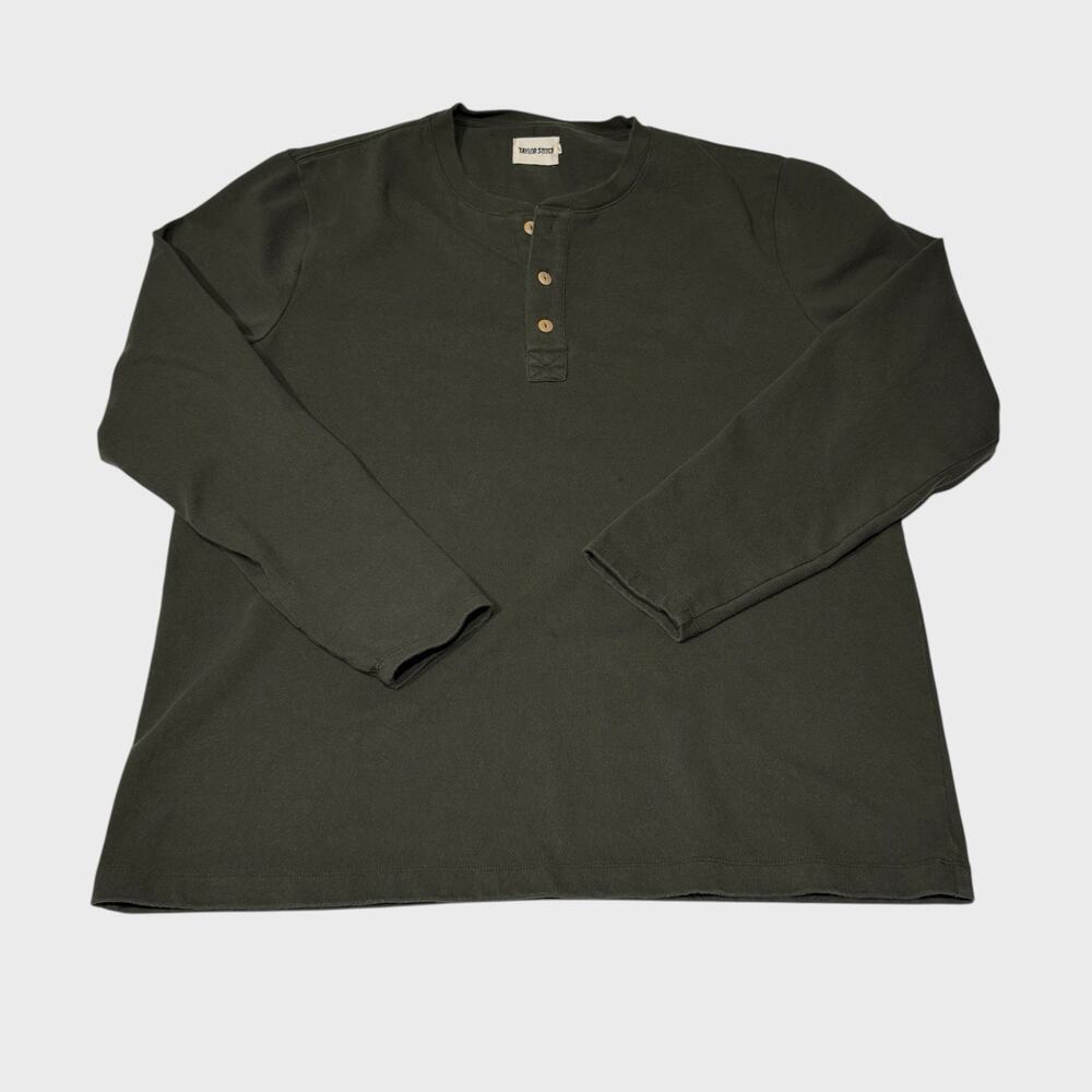 Taylor Stitch Heavy Bag Henley Mens Size 44 XL Olive Long Sleeve Shirt